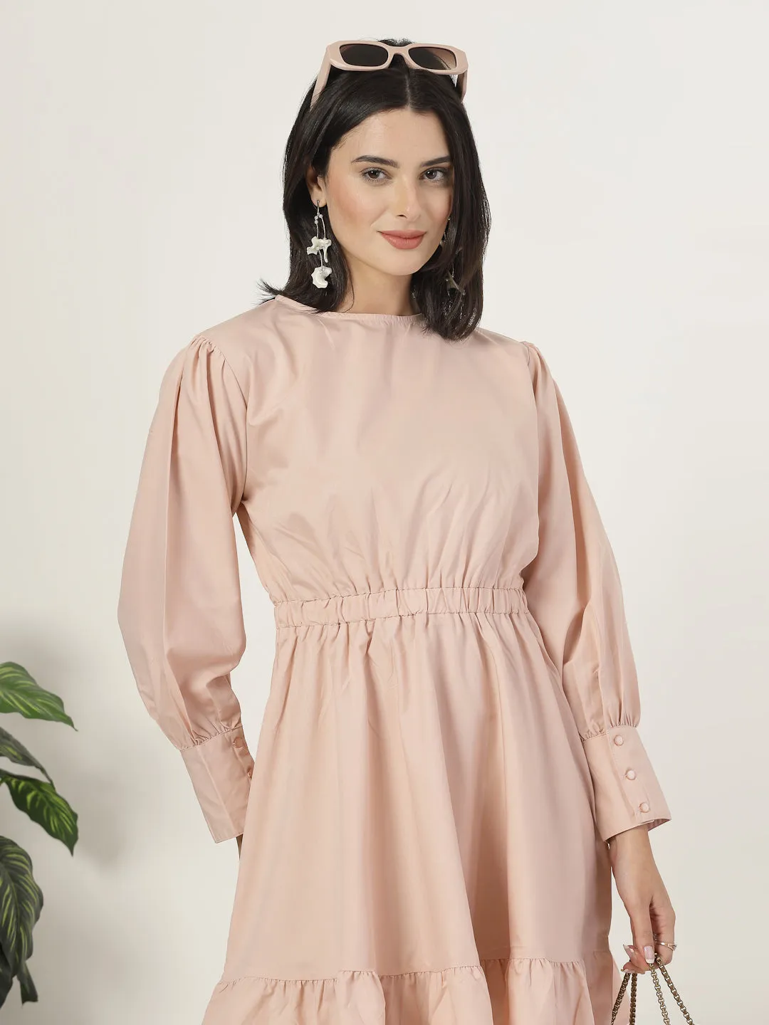 Style Quotient Women Solid Nude Regular Fit Smart Casual Polycotton Dress