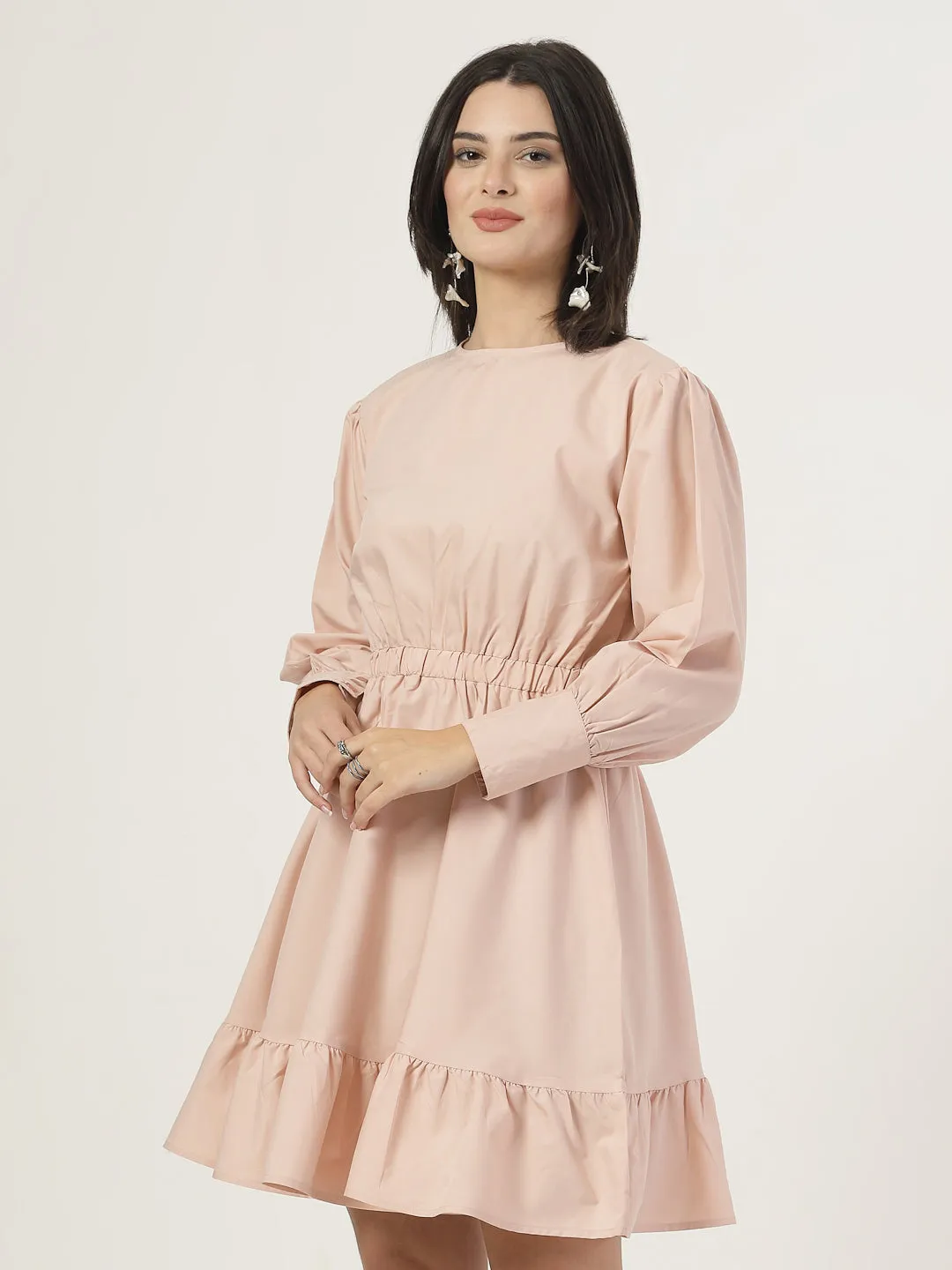 Style Quotient Women Solid Nude Regular Fit Smart Casual Polycotton Dress