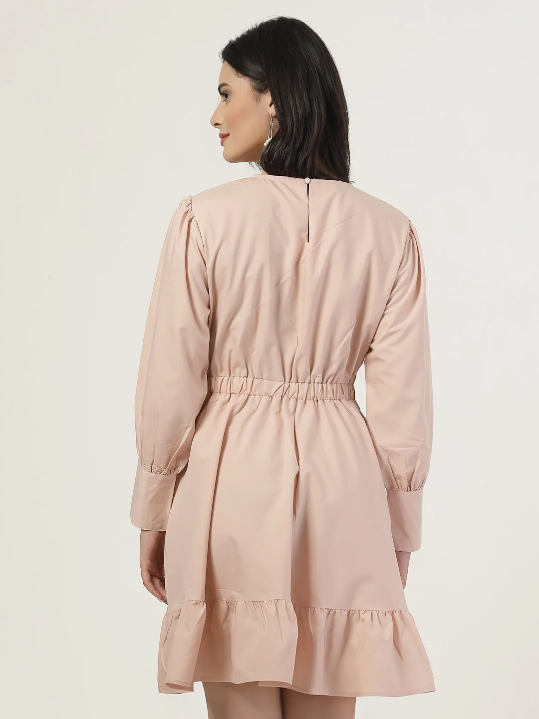 Style Quotient Women Solid Nude Regular Fit Smart Casual Polycotton Dress