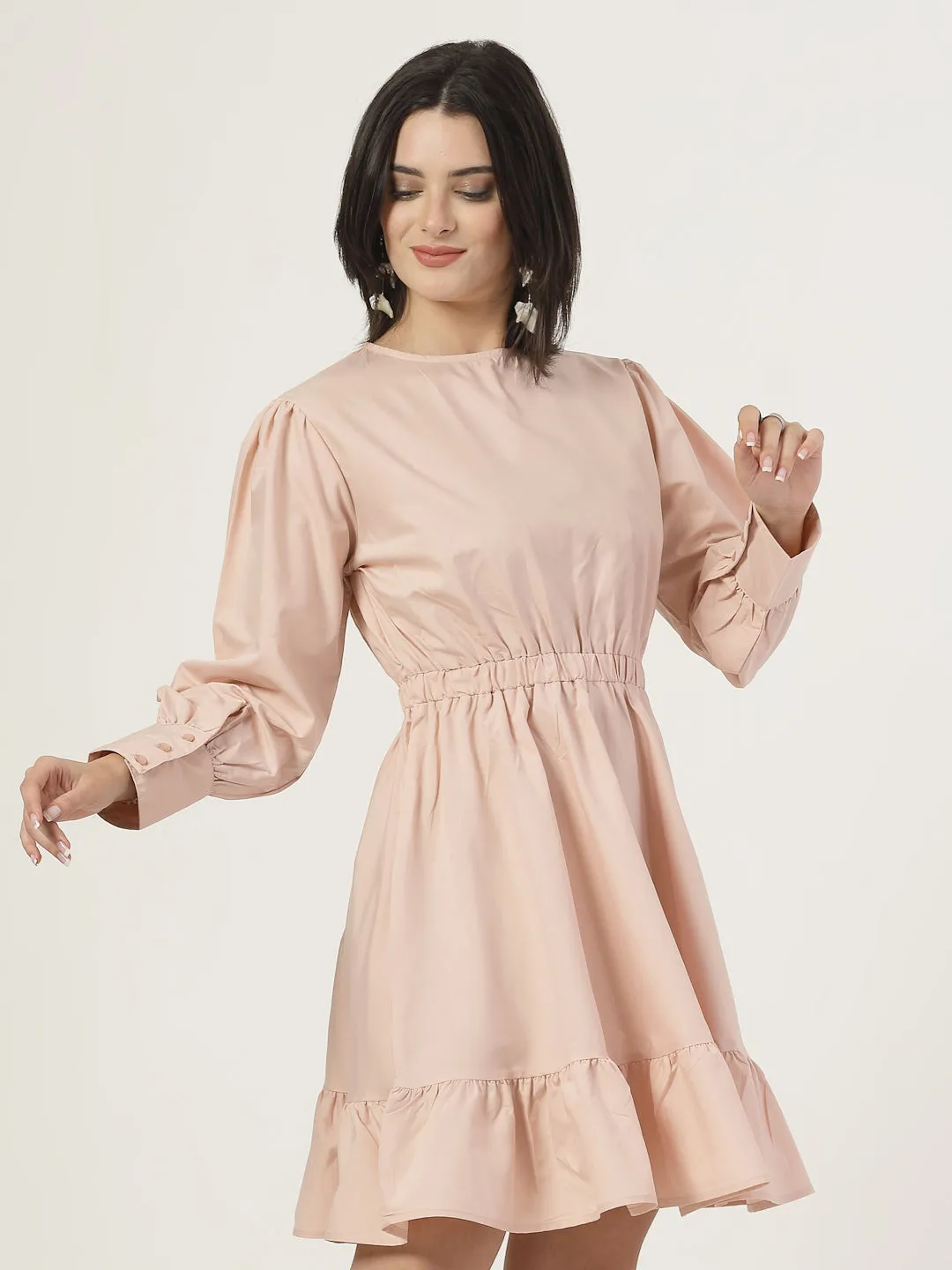 Style Quotient Women Solid Nude Regular Fit Smart Casual Polycotton Dress