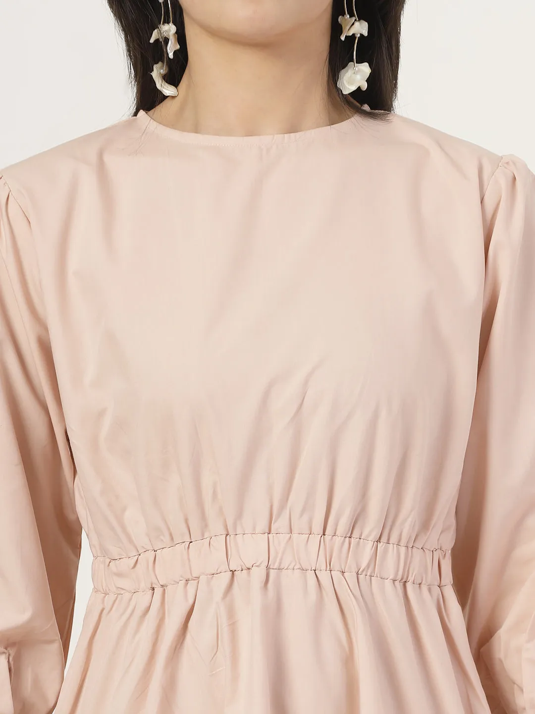 Style Quotient Women Solid Nude Regular Fit Smart Casual Polycotton Dress