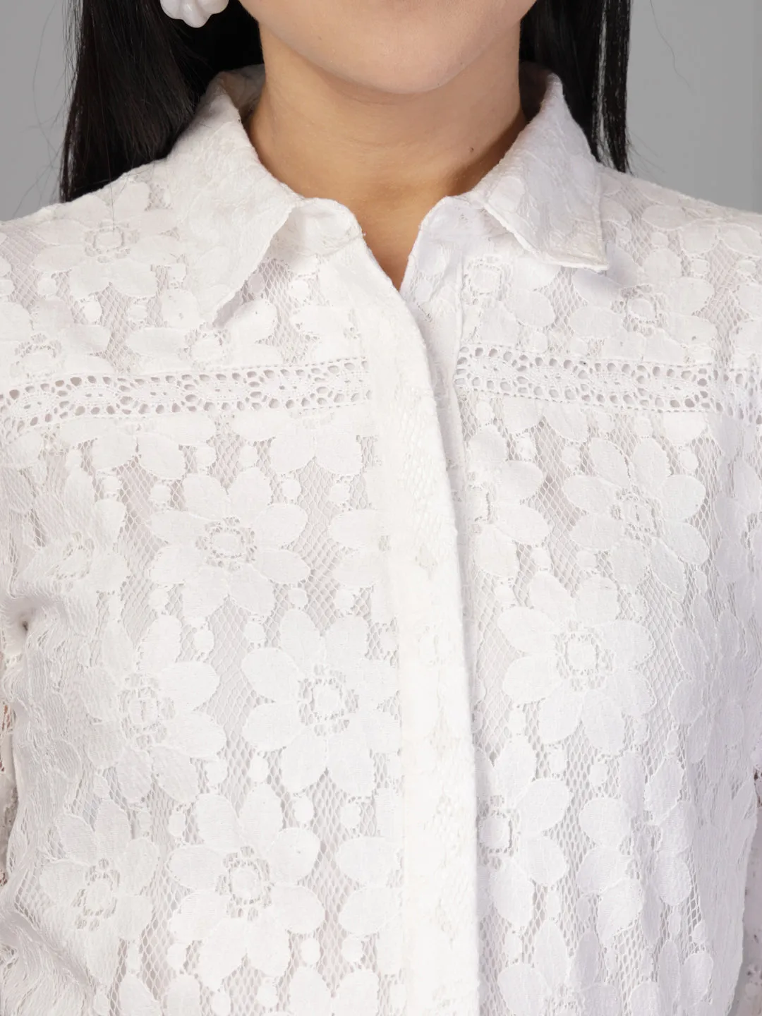 Style Quotient Women White Lace Shirt