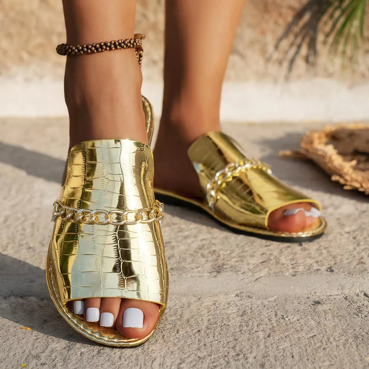 Summer Fish Mouth Flat Slides Shoes Women Casual Vacation Beach Slippers