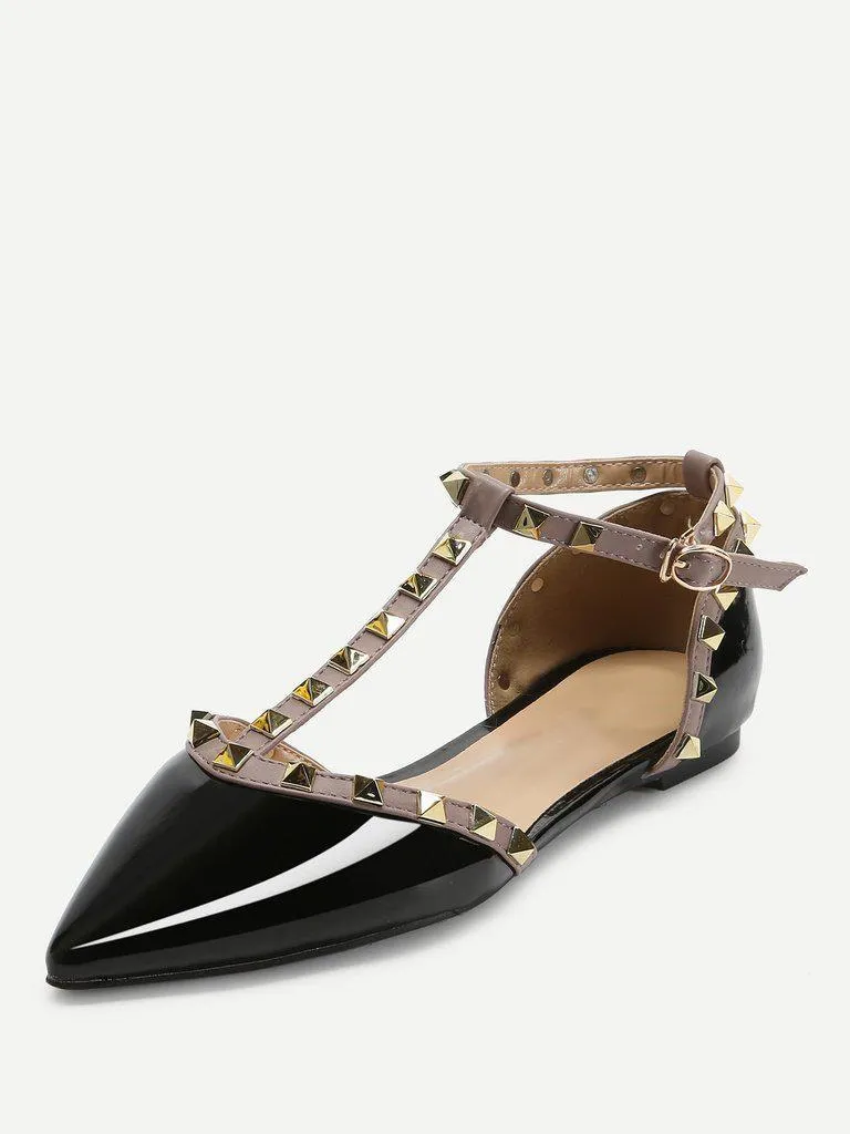 T-strap Studded Ballet Flats