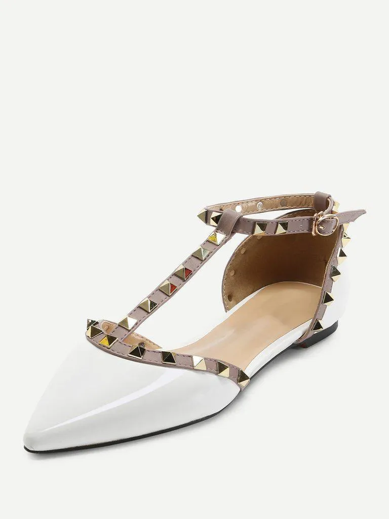T-strap Studded Ballet Flats