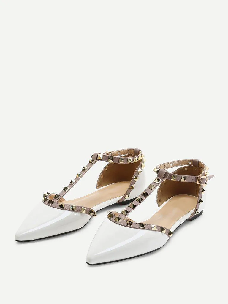 T-strap Studded Ballet Flats