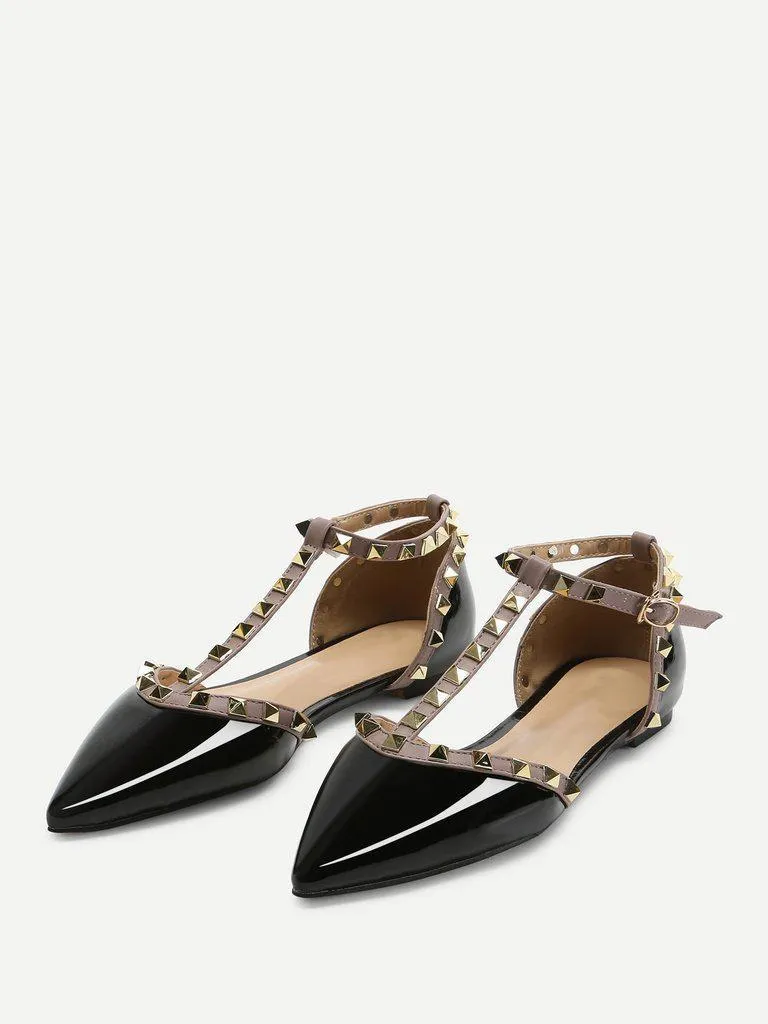 T-strap Studded Ballet Flats