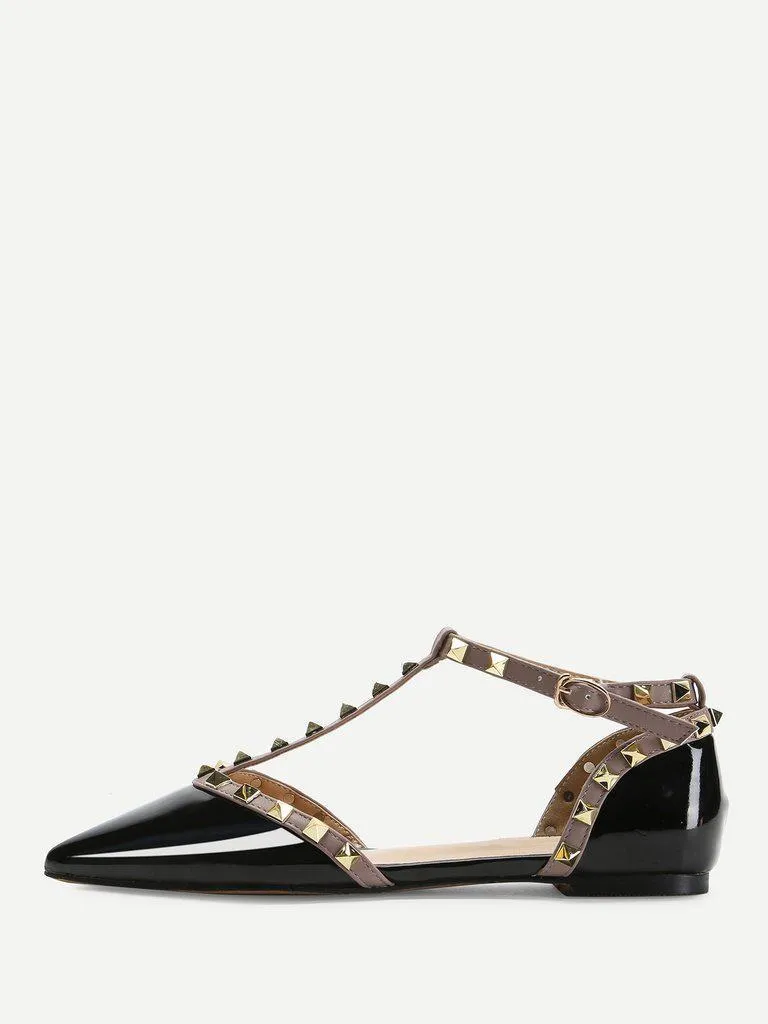 T-strap Studded Ballet Flats