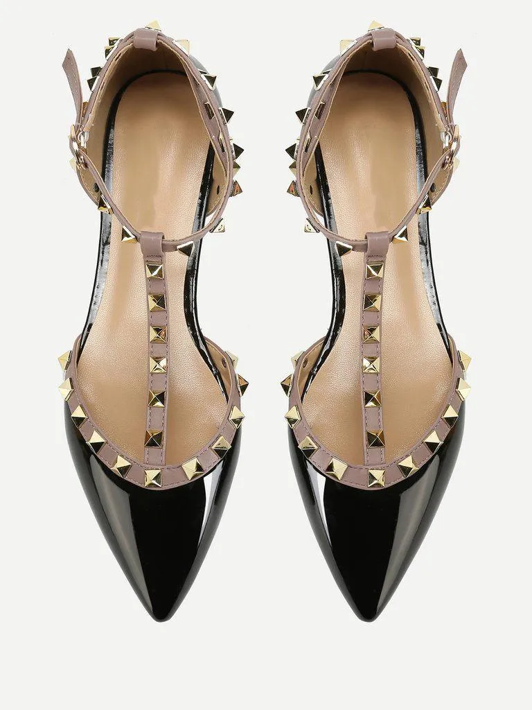 T-strap Studded Ballet Flats