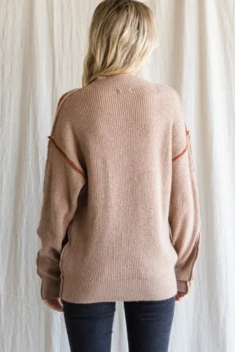 Taupe   Toast Contrast Front Woven Sweater