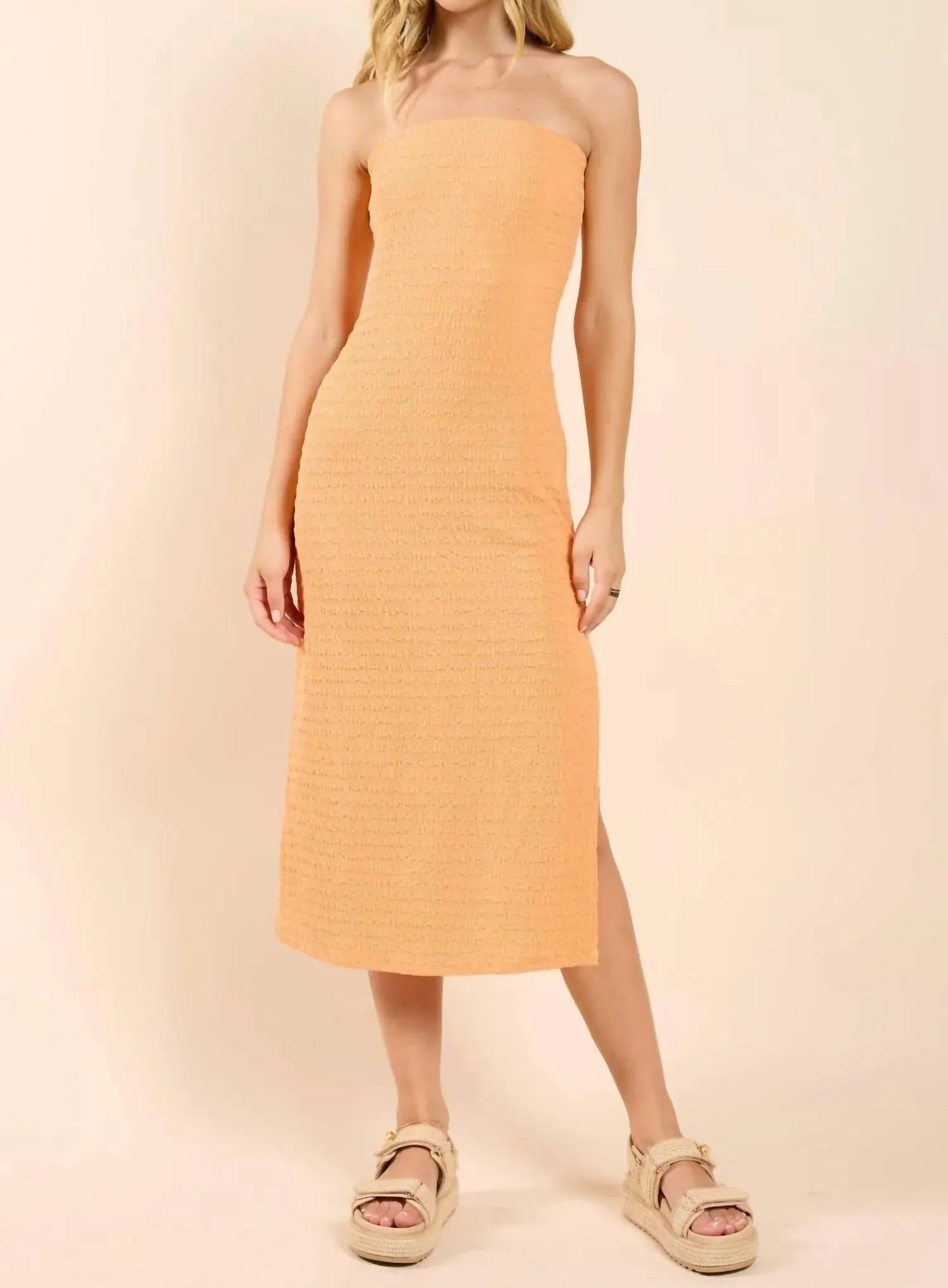 Textured Tube Dress In Howdy Honey