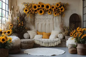 Toile de Fond Décor Bohème Chic avec Tournesols RR8-413