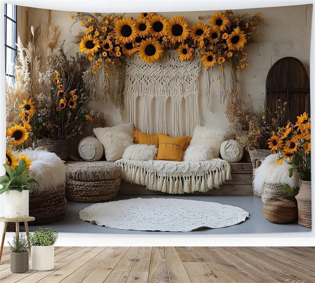 Toile de Fond Décor Bohème Chic avec Tournesols RR8-413