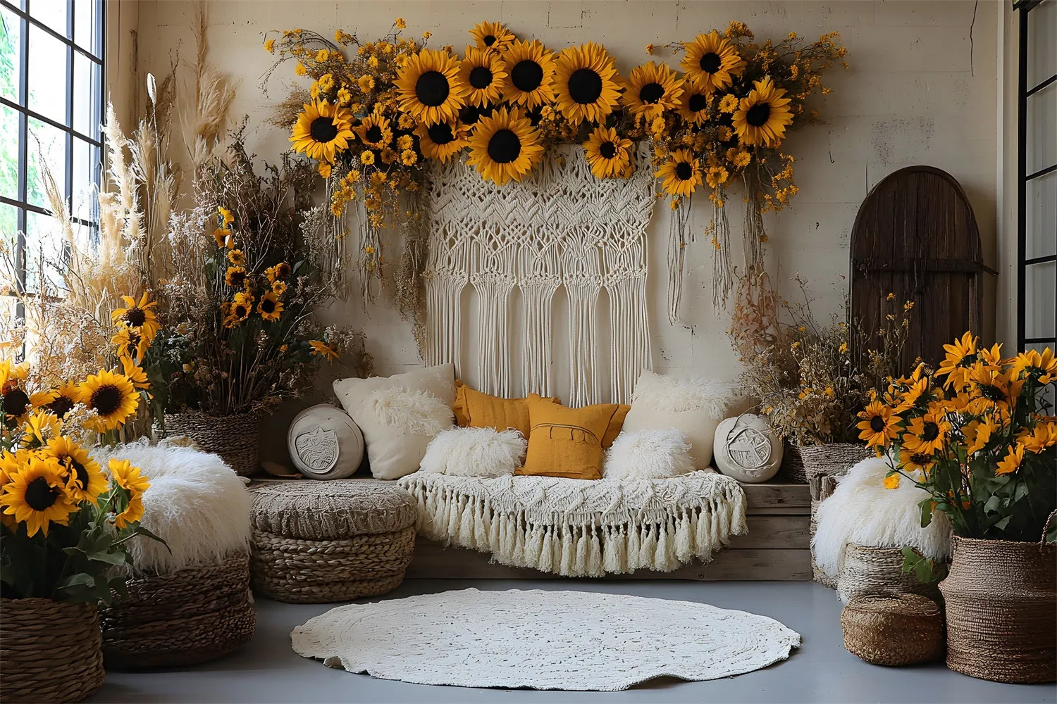 Toile de Fond Décor Bohème Chic avec Tournesols RR8-413
