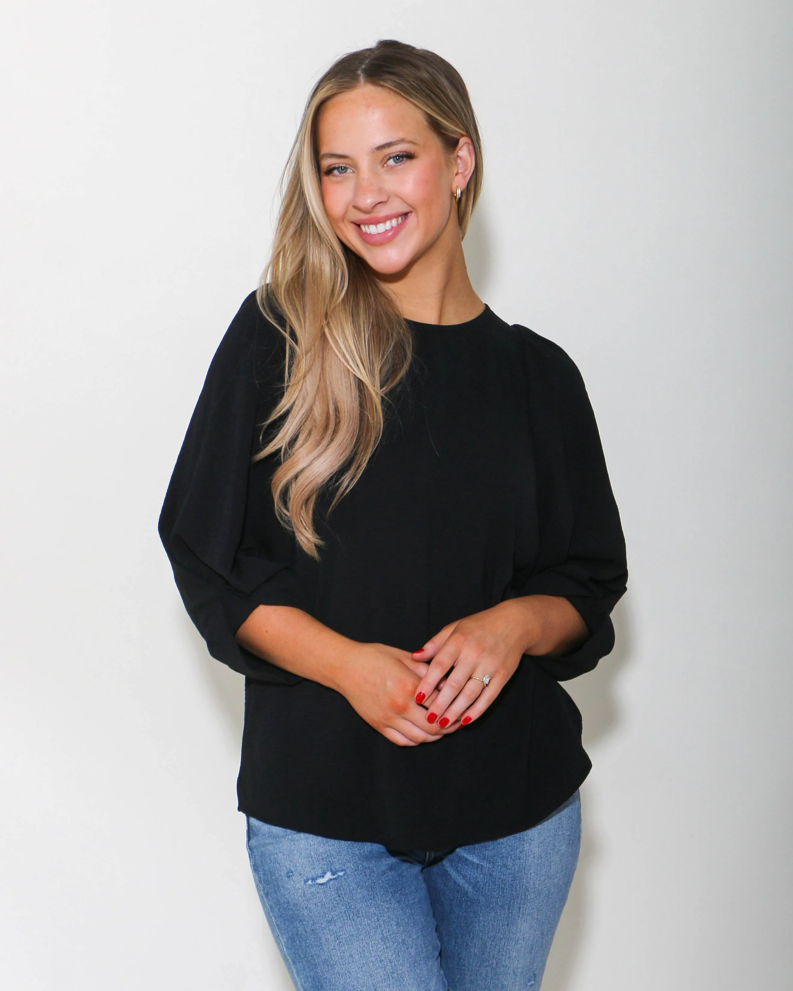 Tucked Sleeve Top in Black