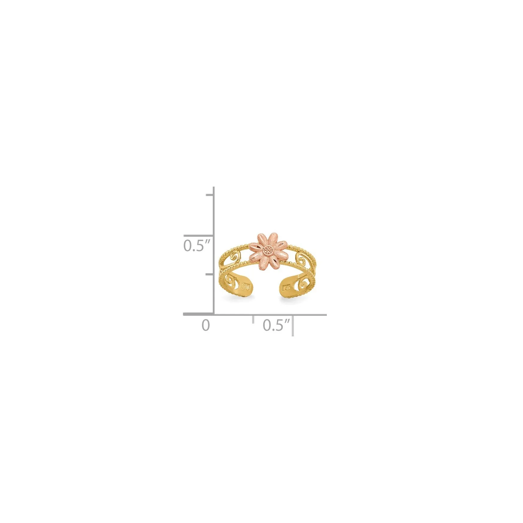 Two Tone Flower Toe Ring (14K)