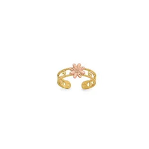 Two Tone Flower Toe Ring (14K)