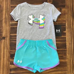 Under Armour Girl UA Stacked Logo Woven Short Set - Mod Gray