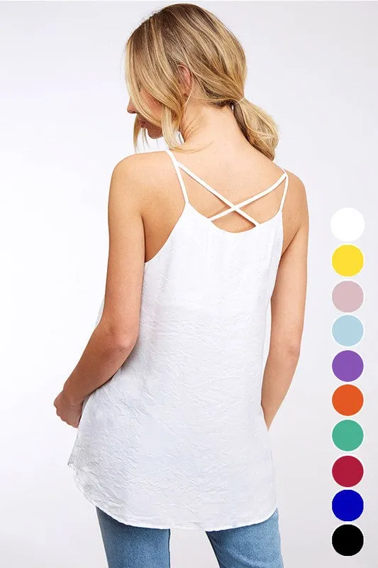 White Solid Woven Cami Top