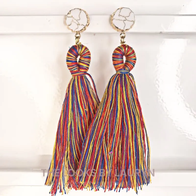 White Turquoise and Tassel Earrings