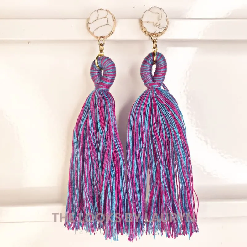 White Turquoise and Tassel Earrings
