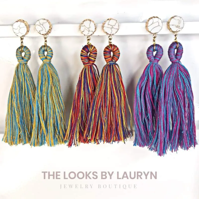White Turquoise and Tassel Earrings