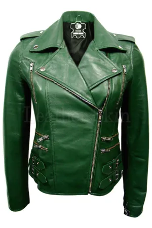 Women Green Brando Leather Jacket