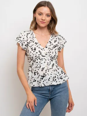 WOMEN'S DALMATIAN PRINT WOVEN TOP
