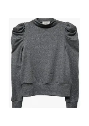 Women's Puff Sleeve Top In Sparkly Silver