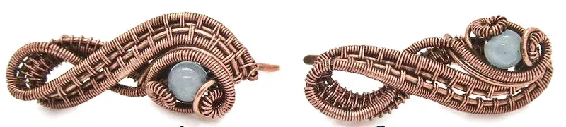 Woven Copper and Custom Gemstone Ear Pins; "Ball Ribbon" Model