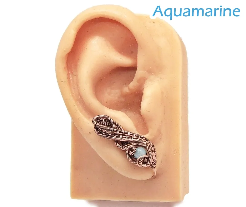 Woven Copper and Custom Gemstone Ear Pins; "Ball Ribbon" Model