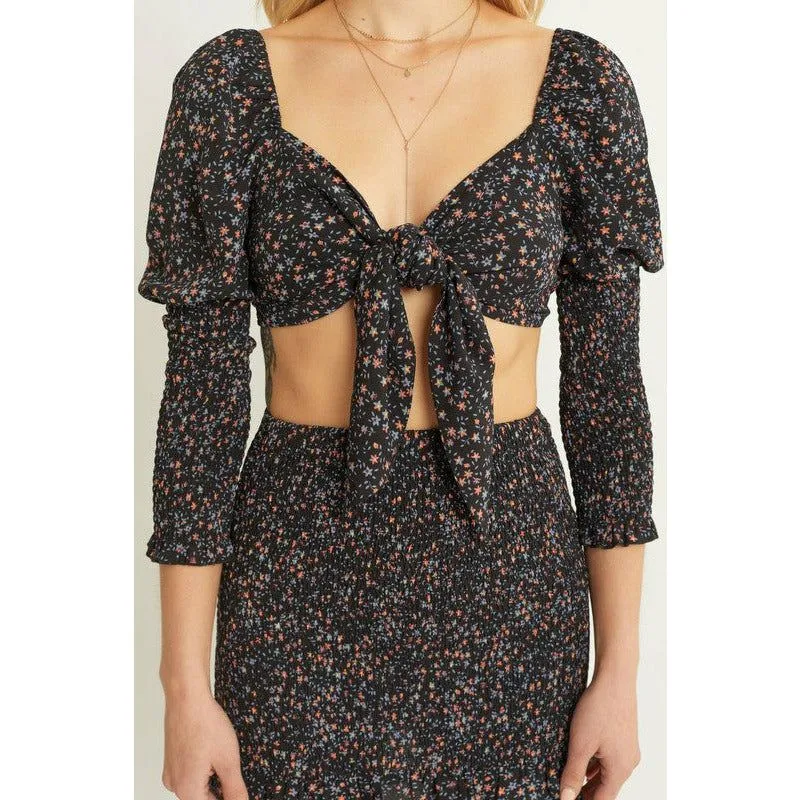 Woven Print Skirt & Crop Top Set