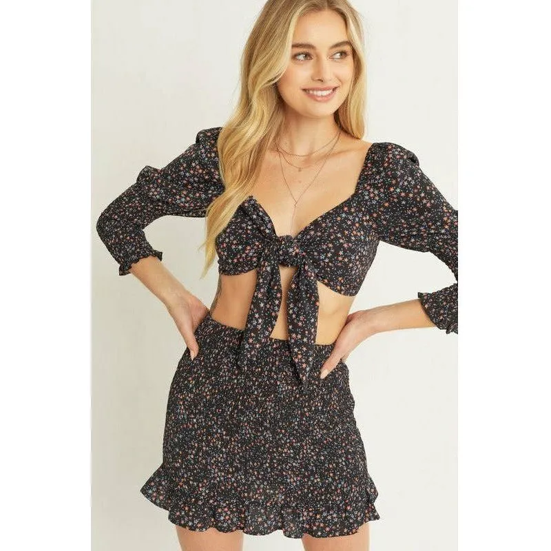 Woven Print Skirt & Crop Top Set
