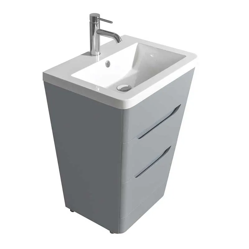 Wyndham Collection Caprice 24 inch Pedestal Bathroom Vanity in Gray, Acrylic-Resin Countertop, Integrated Sink, and 24 inch Mirror