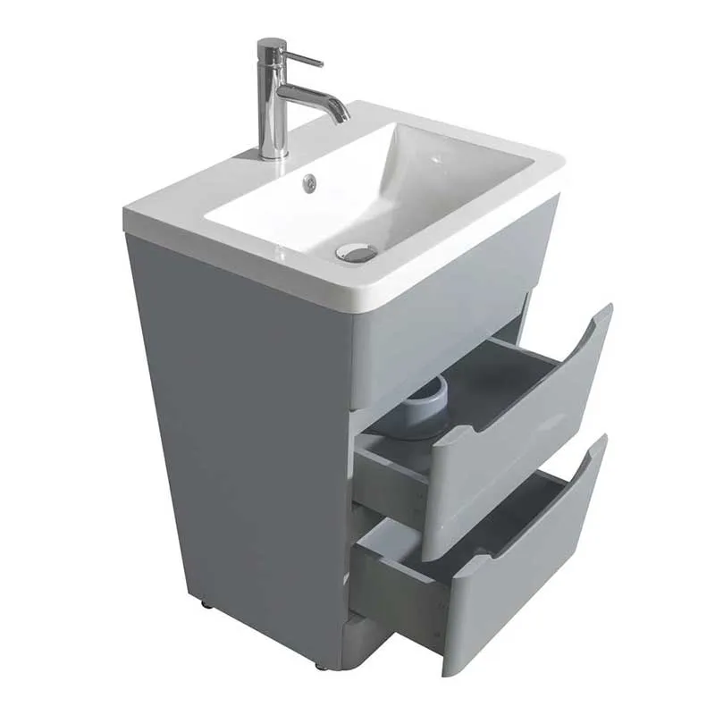 Wyndham Collection Caprice 24 inch Pedestal Bathroom Vanity in Gray, Acrylic-Resin Countertop, Integrated Sink, and 24 inch Mirror