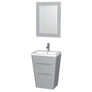 Wyndham Collection Caprice 24 inch Pedestal Bathroom Vanity in Gray, Acrylic-Resin Countertop, Integrated Sink, and 24 inch Mirror