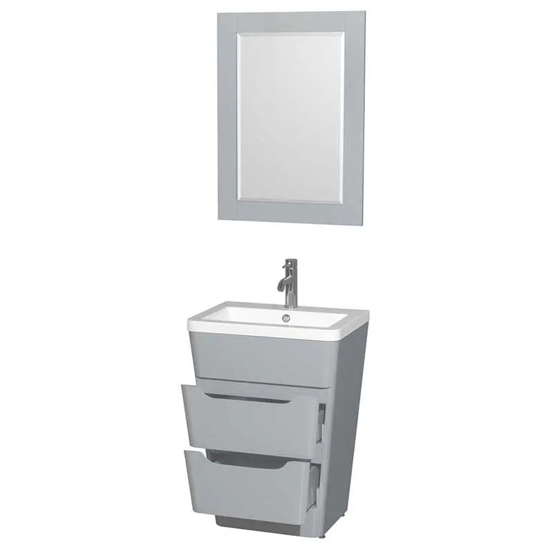 Wyndham Collection Caprice 24 inch Pedestal Bathroom Vanity in Gray, Acrylic-Resin Countertop, Integrated Sink, and 24 inch Mirror
