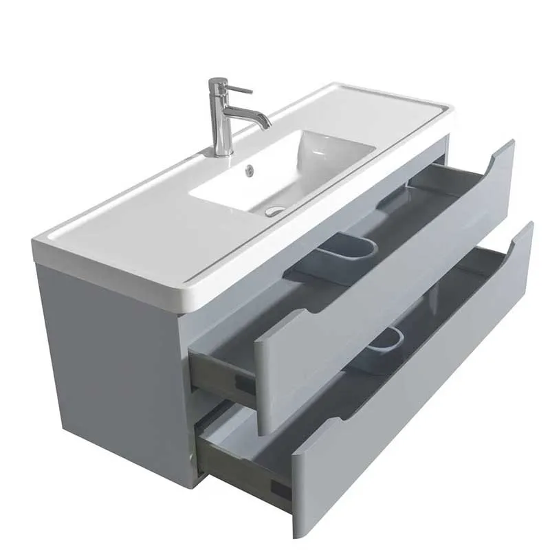 Wyndham Collection Murano 48 inch Single Bathroom Vanity in Gray, Acrylic-Resin Countertop, Integrated Sink, and 46 inch Mirror