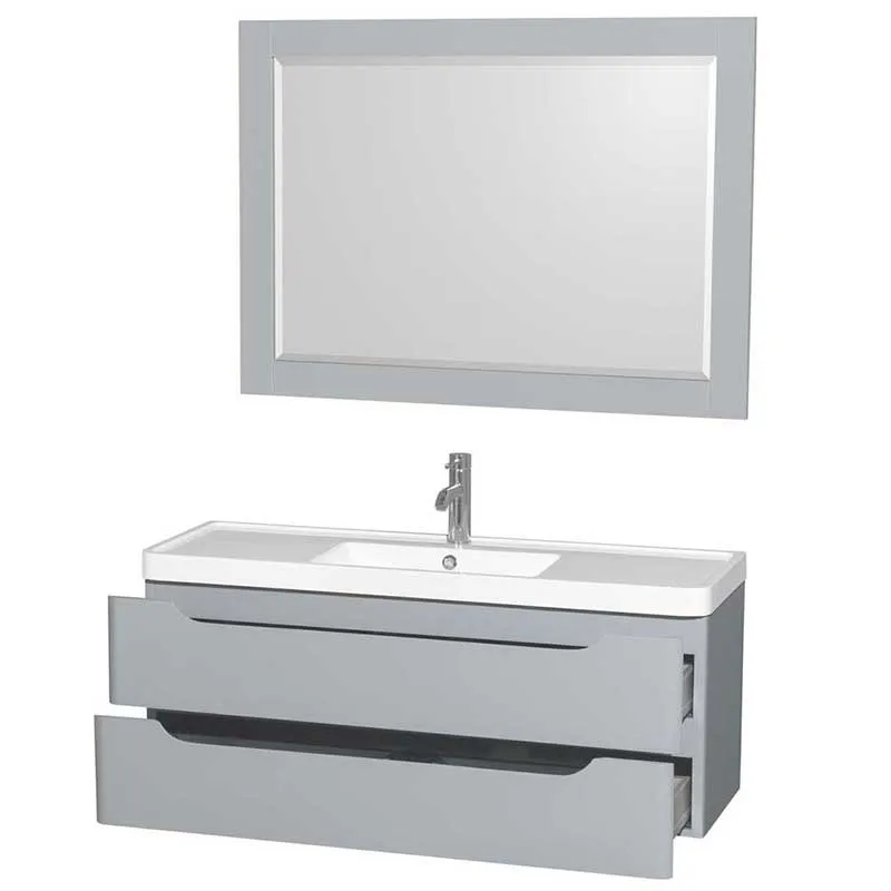 Wyndham Collection Murano 48 inch Single Bathroom Vanity in Gray, Acrylic-Resin Countertop, Integrated Sink, and 46 inch Mirror