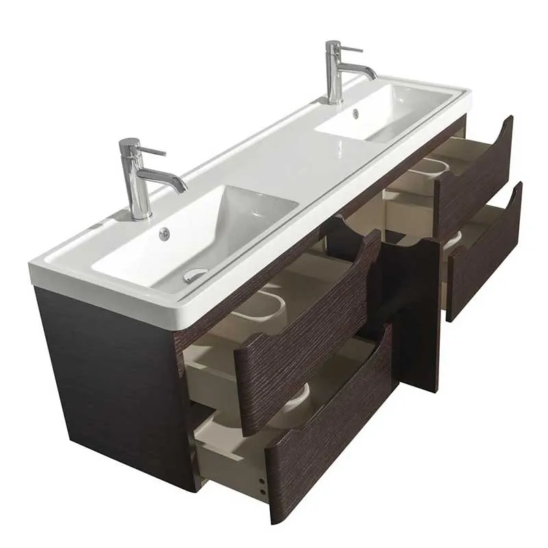 Wyndham Collection Murano 60 inch Double Bathroom Vanity in Espresso, Acrylic-Resin Countertop, Integrated Sinks, and 58 inch Mirror