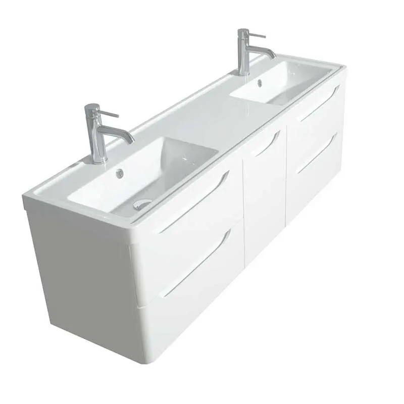 Wyndham Collection Murano 60 inch Double Bathroom Vanity in Glossy White, Acrylic-Resin Countertop, Integrated Sinks, and 58 inch Mirror